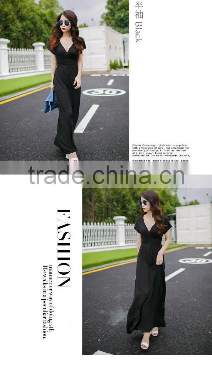 ladies elegant short sleeve v-neck dress