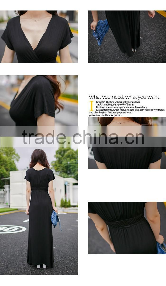 ladies elegant short sleeve v-neck dress