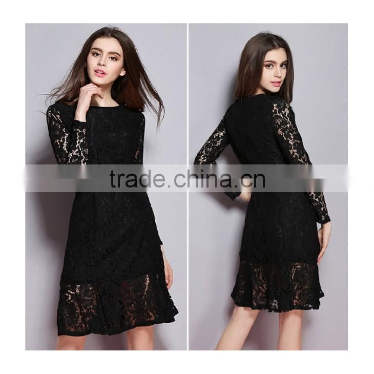 lady long sleeve o-neck lace elegant dress