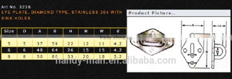 Marine Deck Hardware Stainless Steel Small Diamond Type Eye Plate