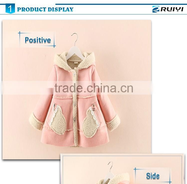 factory price kids fall boutque lovely girls suede lamb wool coat