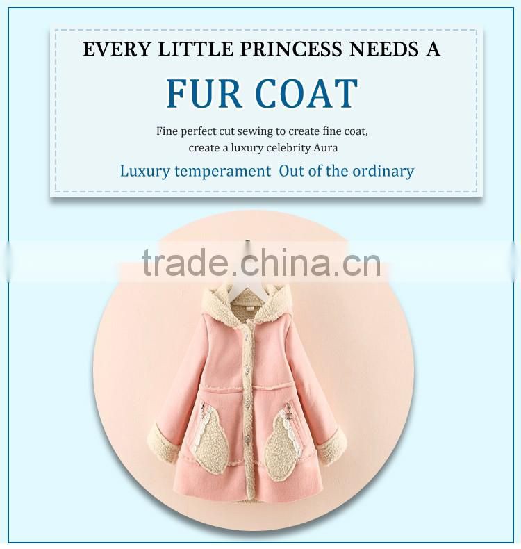 factory price kids fall boutque lovely girls suede lamb wool coat