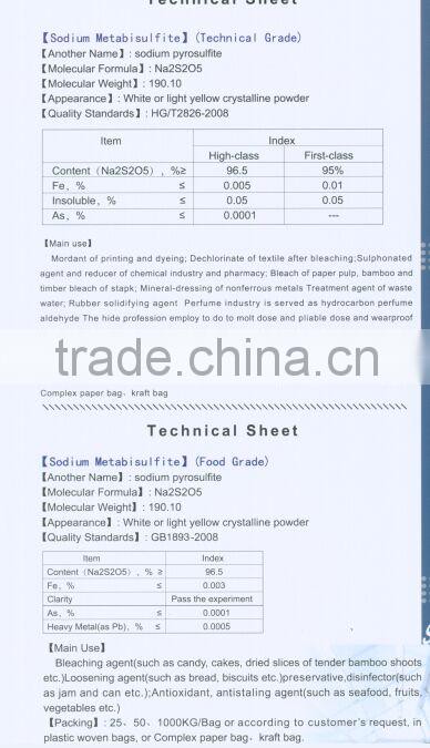 Sodium Metabisulfite 96.5% With Excellent Quality