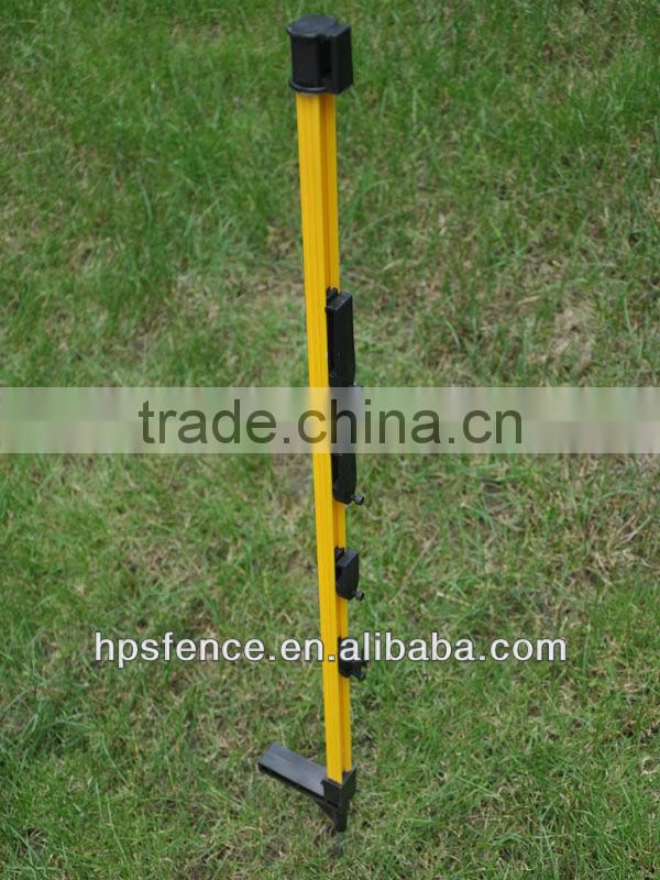 Fiber reinforced plastic tread in post for electric fence ropes and tapes