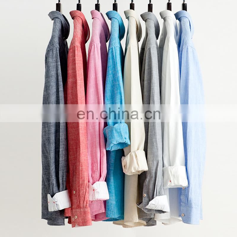 Wholesale Mens long sleeve plus size heather colors linen casual shirts