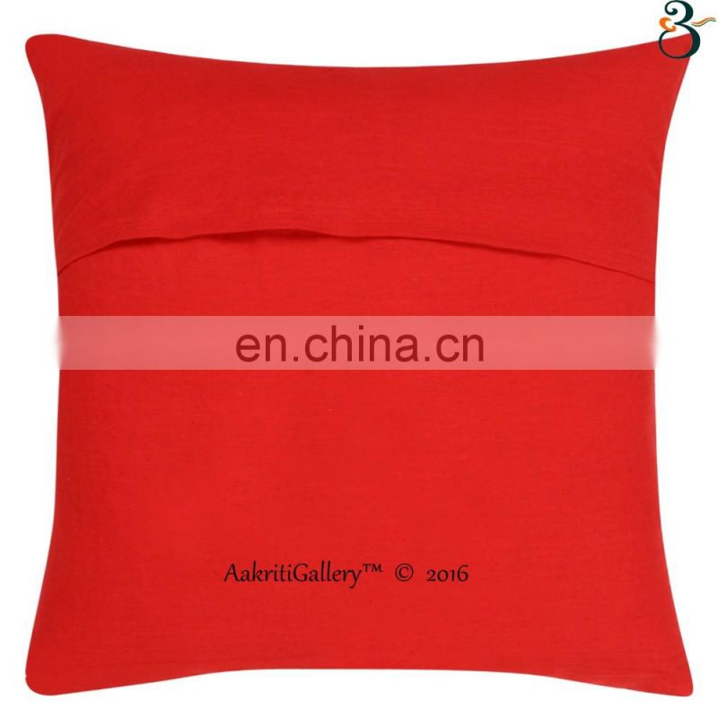 Indian 100% Cotton Cushion Cover Handmade Embroided Fruit Print Home Decor Sofa Pillow Case Kantha Cushion