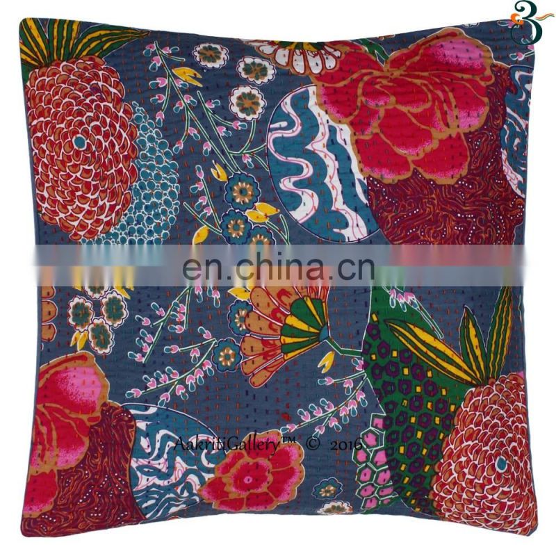 Indian car cushion covers Handmade Embroided Fruit Print Home Decor Sofa Pillow Case Kantha Cushion