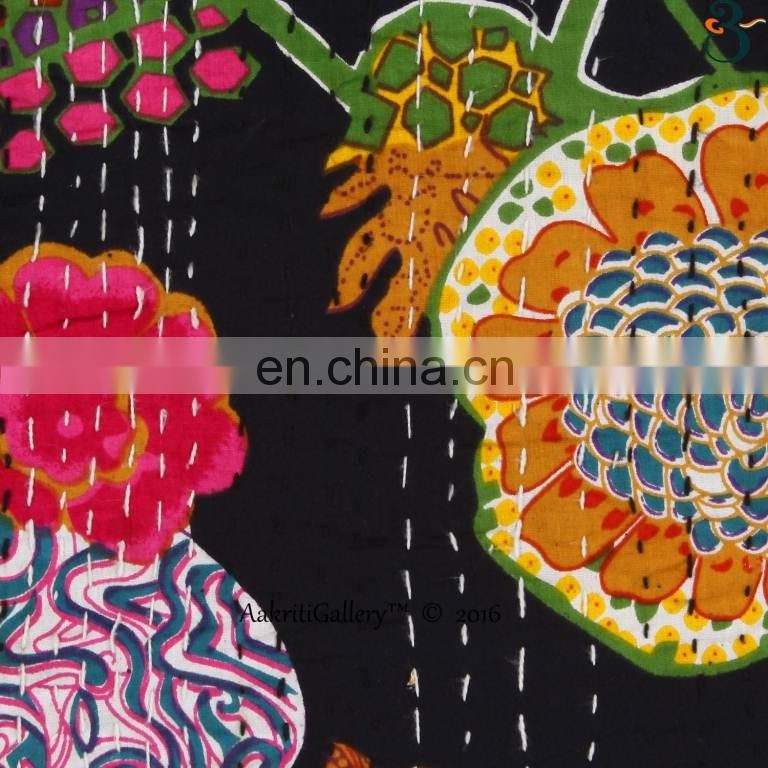 Indian Cushion Cover Handmade Embroided Fruit Print Home Decor Sofa Pillow Case Kantha Cushion