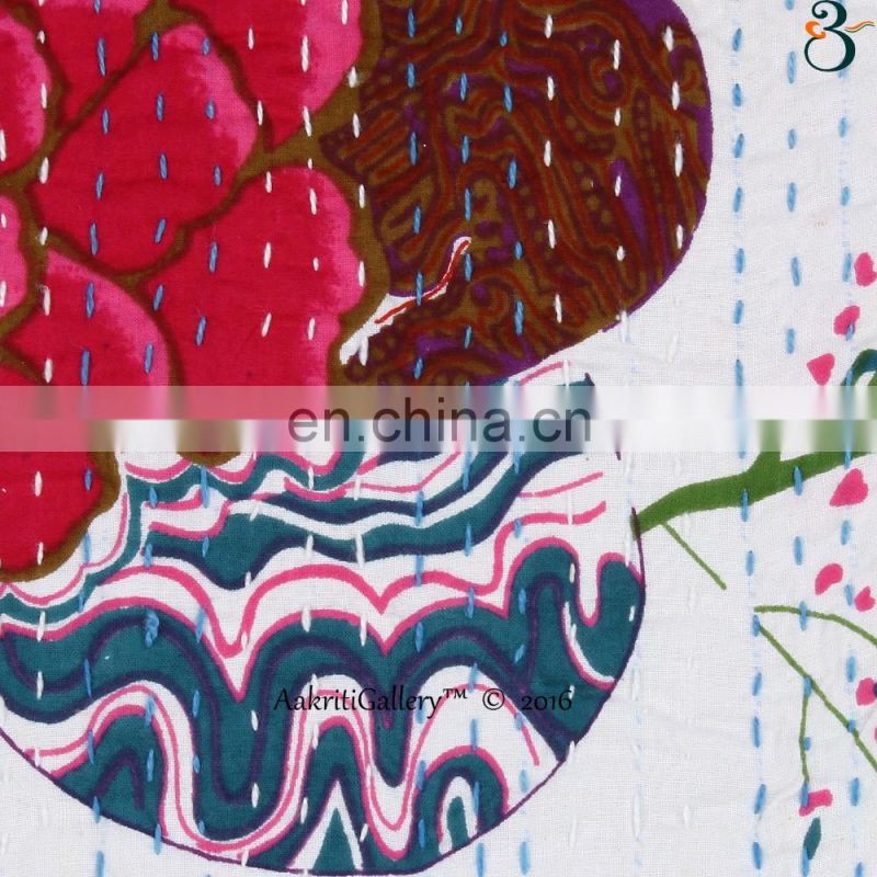 Indian Cushion Cover Handmade Embroided Fruit Print Home Decor Sofa Pillow Case Kantha Cushion