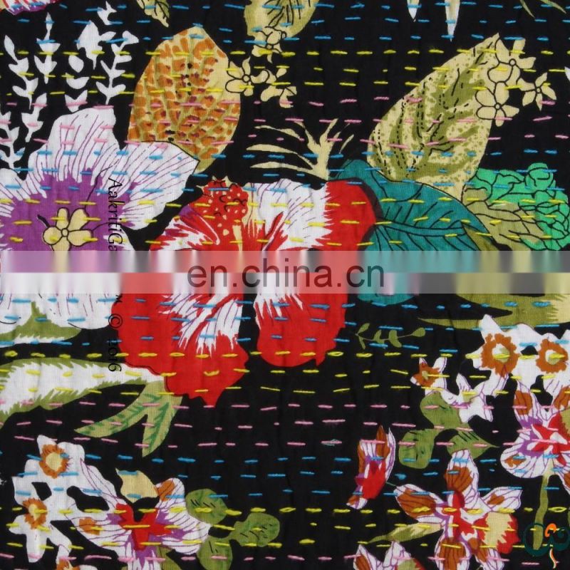 Indian Cushion Cover Embroided Floral Home Decor Sofa Pillow Case Handmade Kantha Cushion