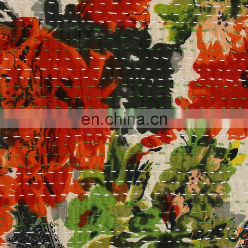 Indian Cushion Cover Handmade Embroided Flower Pillow Case Home Decor Sofa Pillow Cover Kantha