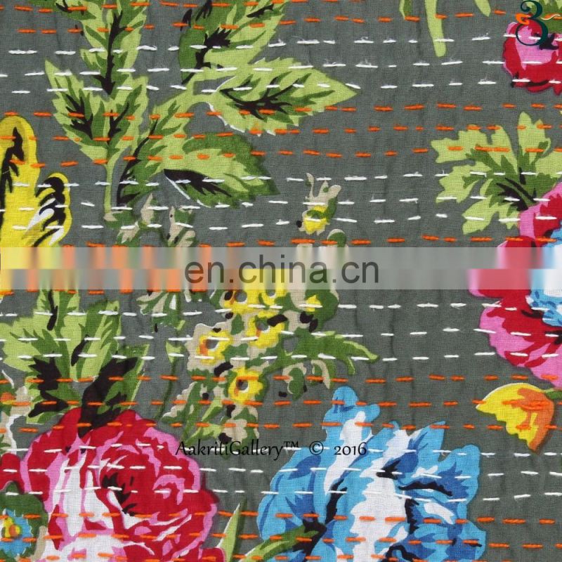 Wholesale Indian Cushion Cover Handmade Embroided Flower Home Decor Sofa Pillow Case Kantha Cushion