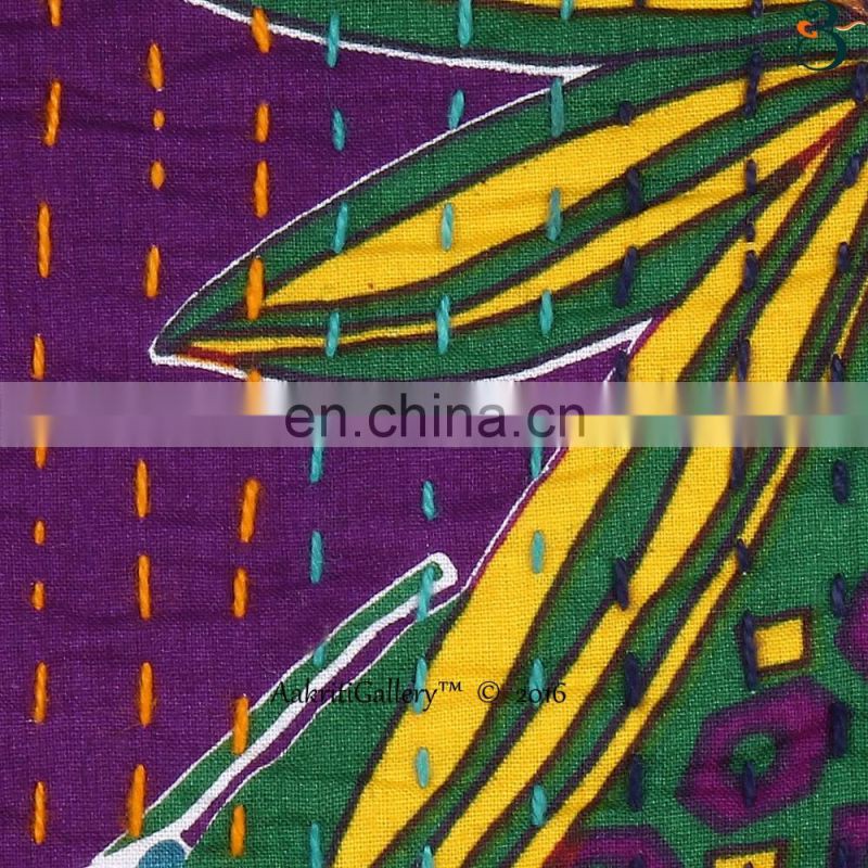 Indian Cushion Cover Handmade Embroided Fruit Print Home Decor Sofa Pillow Case Decorative Kantha Cushion