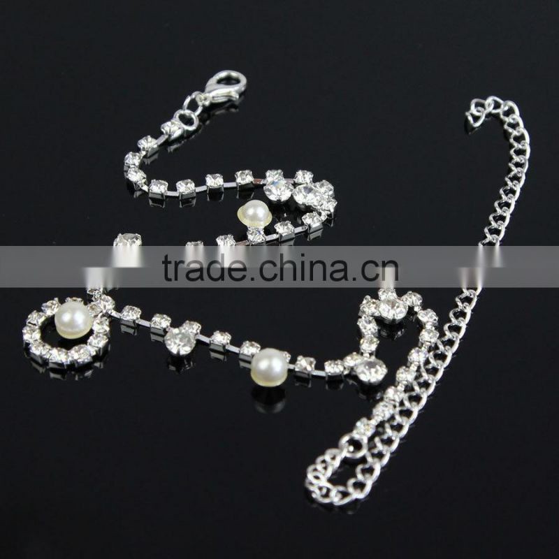 Pearl Diamond Round Shape Rhinestone Bracelet Jewelry Set Wholesale J061986F04Y