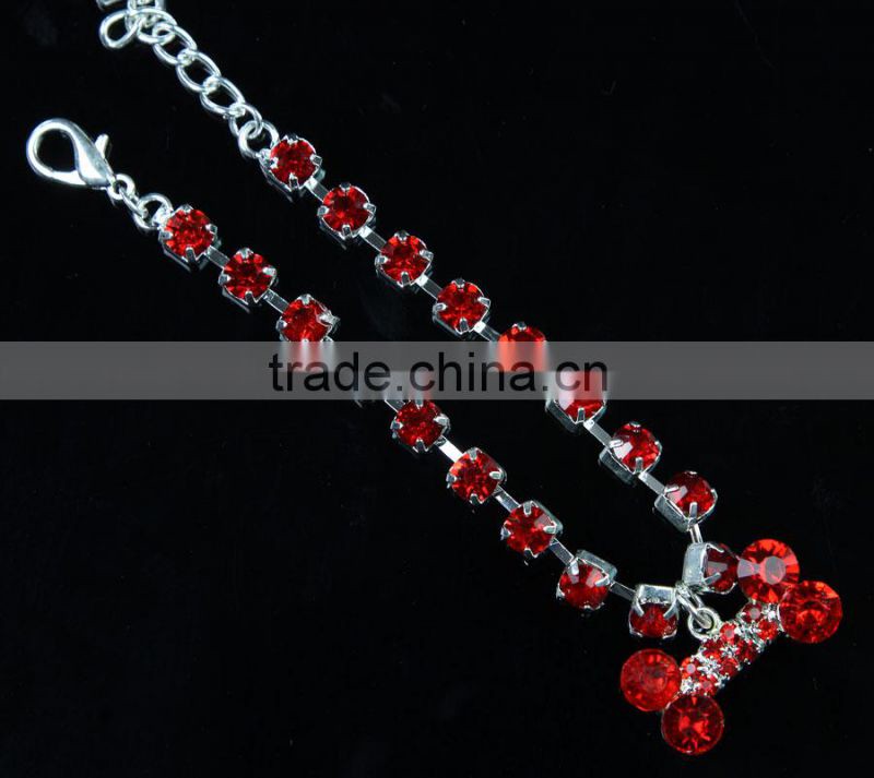 Cheap Fashion Rhinestone Red Bone Shape Pet Jewelry K03142