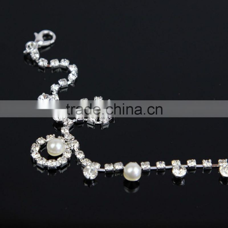 Pearl Diamond Round Shape Rhinestone Bracelet Jewelry Set Wholesale J061986F04Y