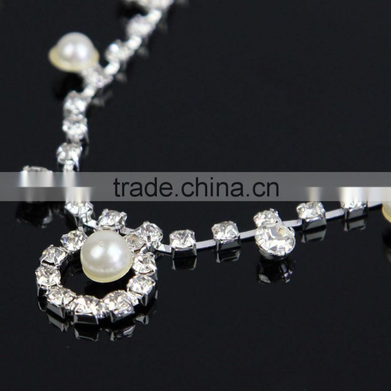 Pearl Diamond Round Shape Rhinestone Bracelet Jewelry Set Wholesale J061986F04Y