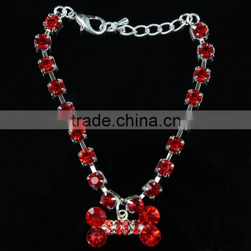Cheap Fashion Rhinestone Red Bone Shape Pet Jewelry K03142