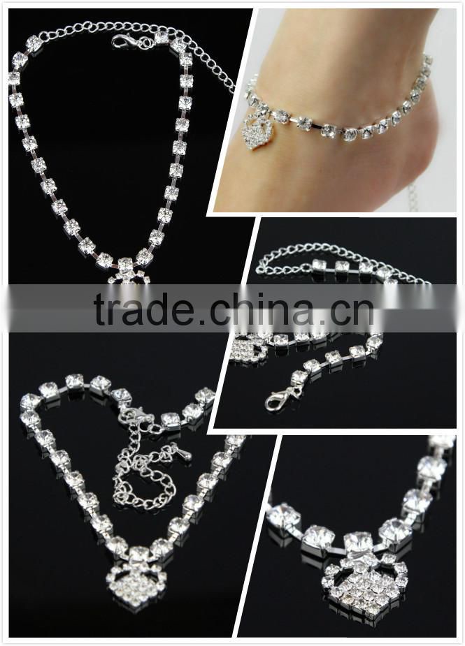 Heart Shape big diamond Wholesale Fashion Stretchy Rhinestone Barefoot Sandals J061986F01Y