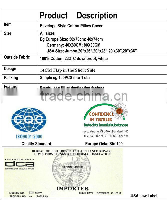 Envelope Style Cotton Pillow Cover