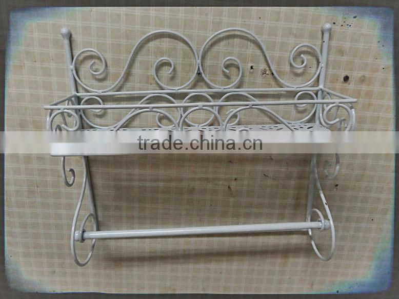 home decor accessory storage antique bathroom wall mount wrought iron towel holder decorative metal wall shelf