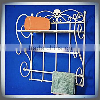 home decor accessory storage antique bathroom wall mount wrought iron towel holder decorative metal wall shelf