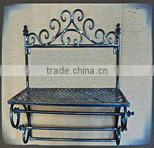 home decor accessory storage antique bathroom wall mount wrought iron towel holder decorative metal wall shelf
