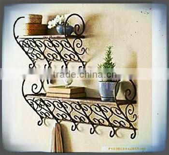 home decor accessory storage antique bathroom wall mount wrought iron towel holder decorative metal wall shelf