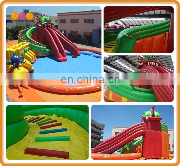 Commercial use giant octopus slide inflatable water park with pool for sale