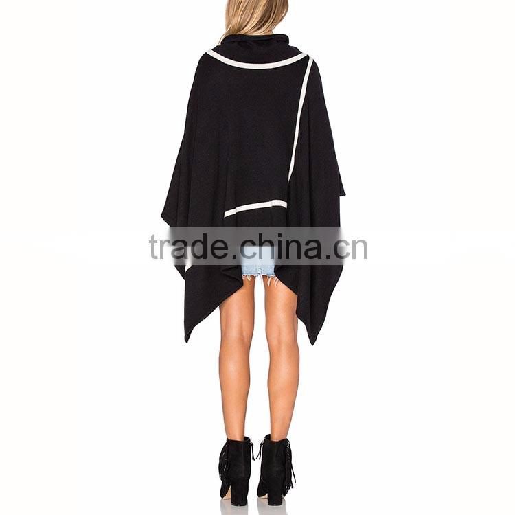 Fashion classic white banded pullover black cape for woman plus size