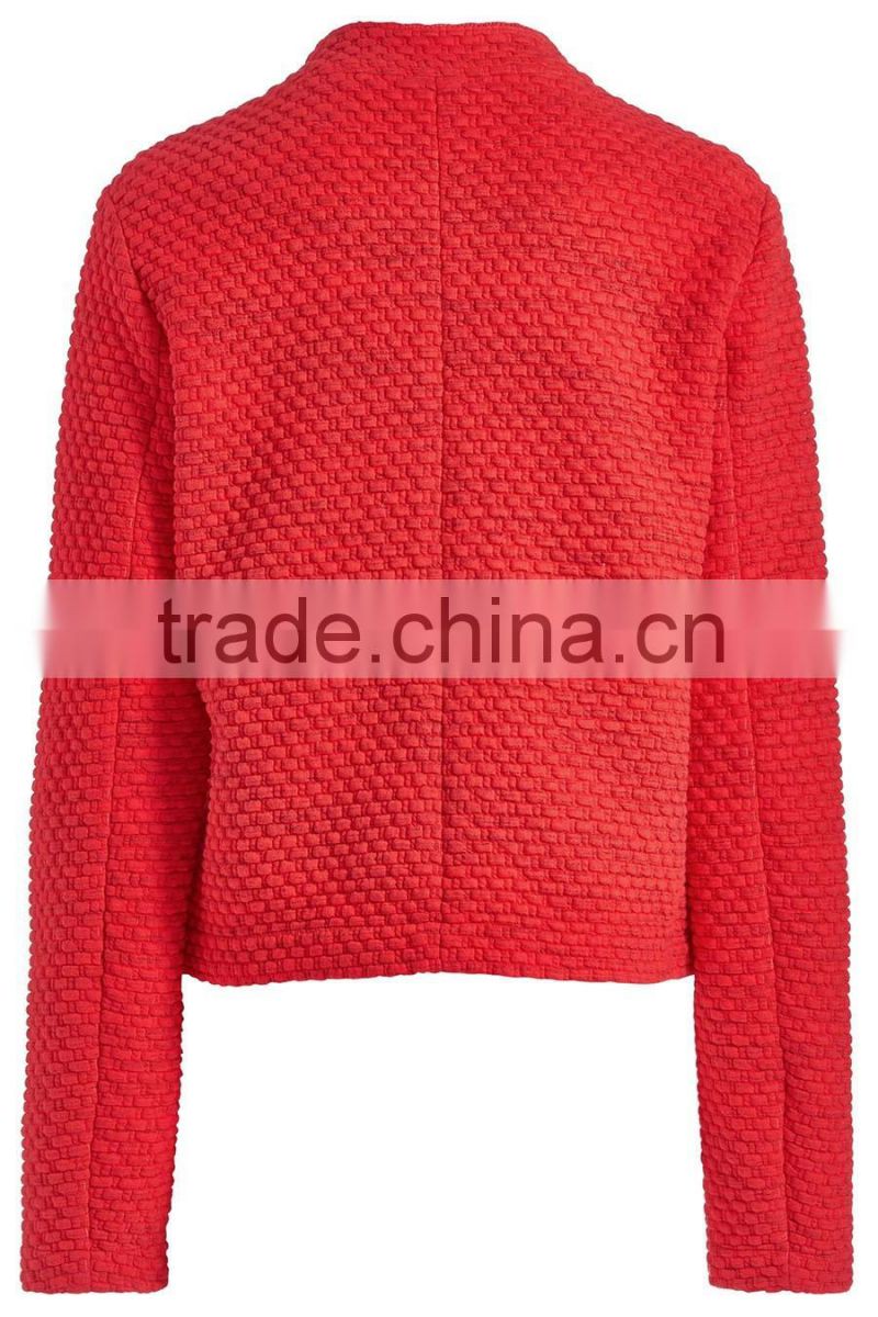 Red Textured autumn long sleeve zipper front Biker Jacket