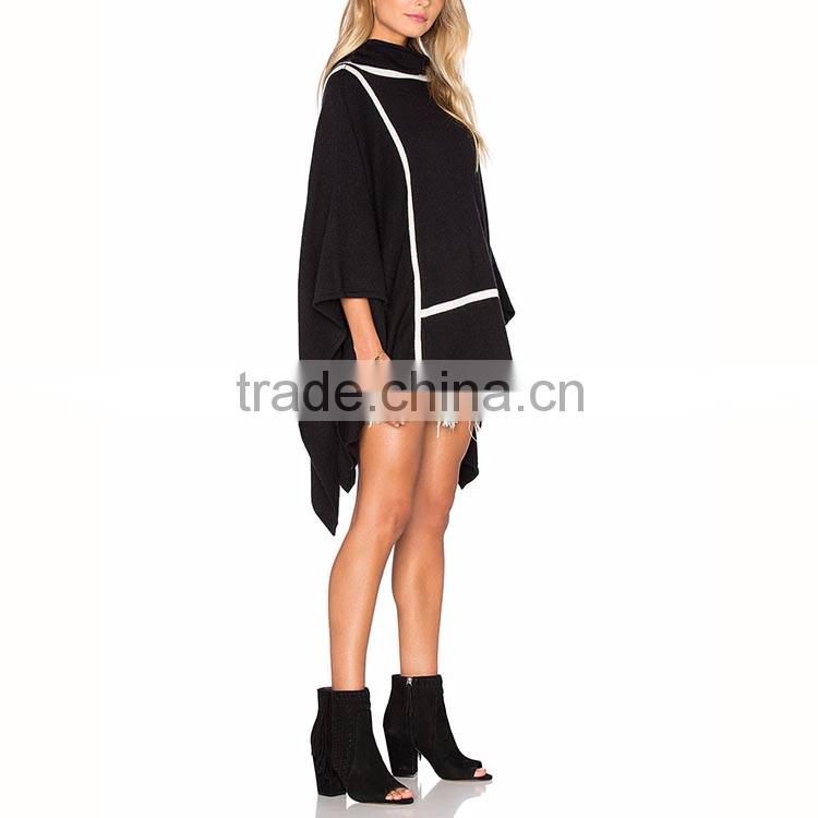 Fashion classic white banded pullover black cape for woman plus size