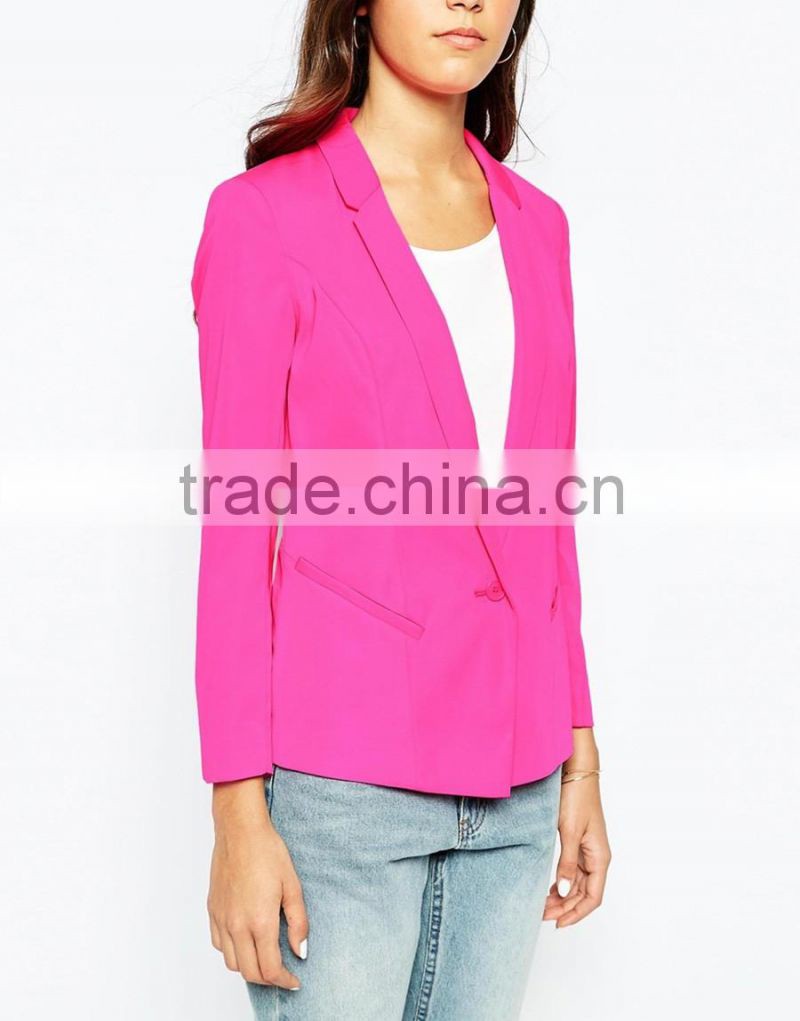 2016 new arrival long sleeve fashion pink office blazer