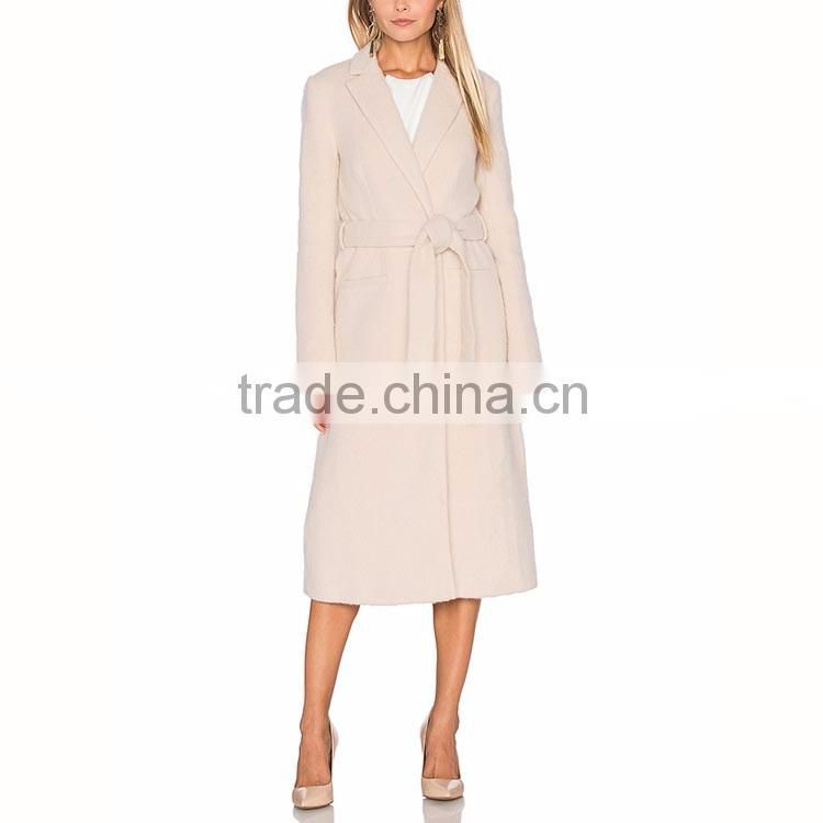 Elegant woman formal working cream winter autumn long woolen overcoat