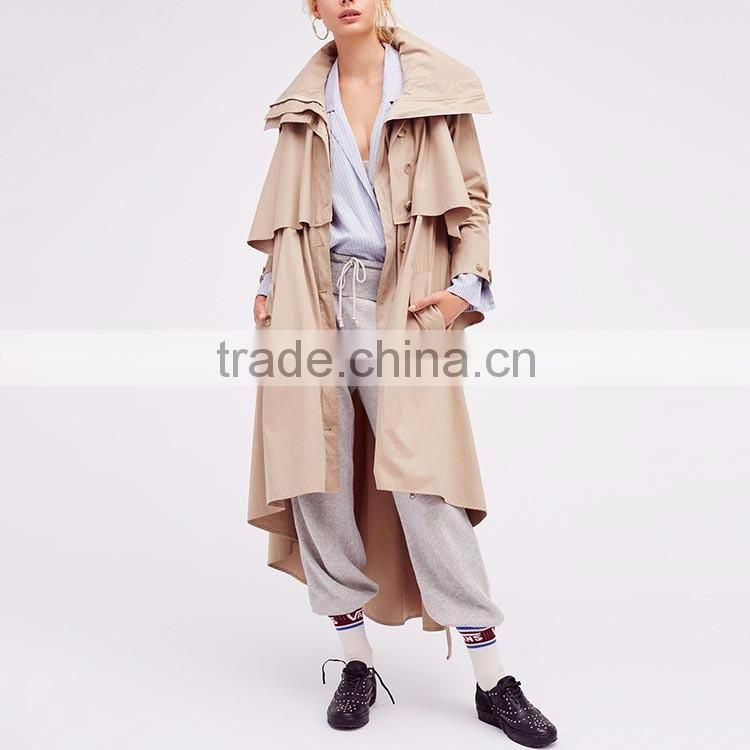 Fashion clothing cream color wind breaker stylish trench coat for lady
