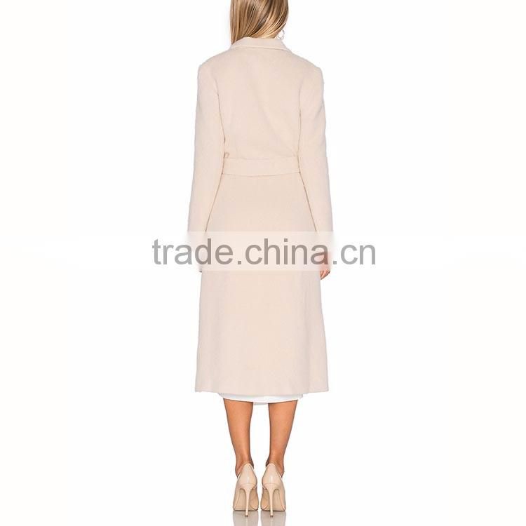 Elegant woman formal working cream winter autumn long woolen overcoat