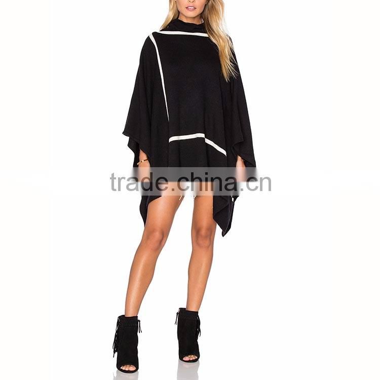 Fashion classic white banded pullover black cape for woman plus size