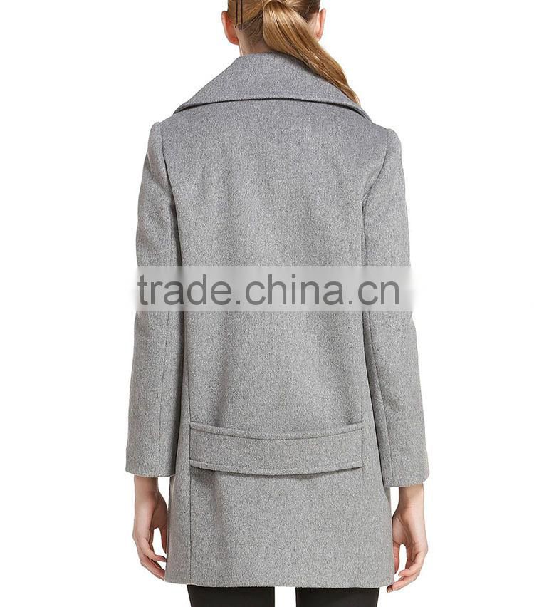 Wholesale autumn winter fashion double breasted woolen grey women casual overcoat