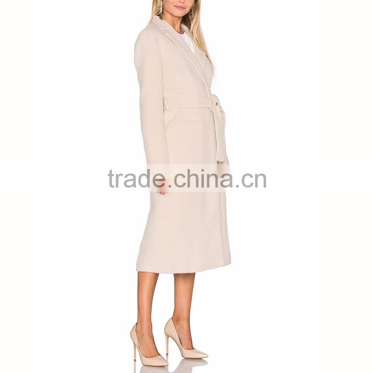 Elegant woman formal working cream winter autumn long woolen overcoat