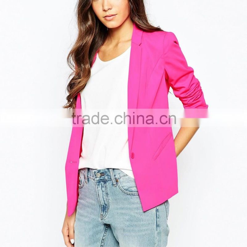 2016 new arrival long sleeve fashion pink office blazer