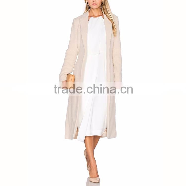 Elegant woman formal working cream winter autumn long woolen overcoat