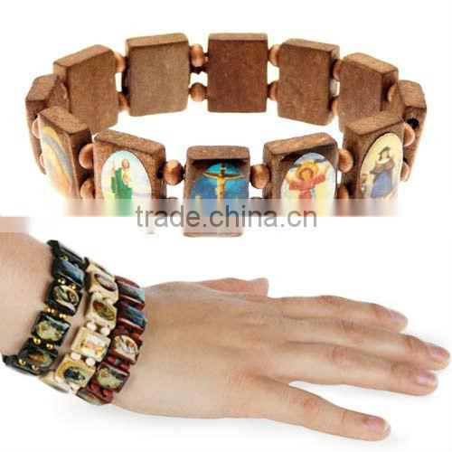 Christian Wooden Bracelet with Religious Images