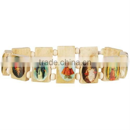 Christian Wooden Bracelet with Religious Images