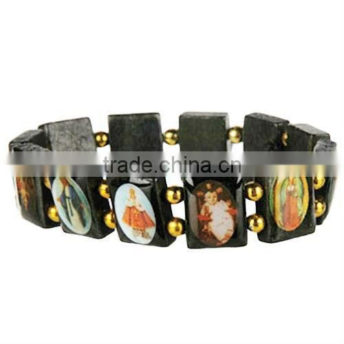 Christian Wooden Bracelet with Religious Images