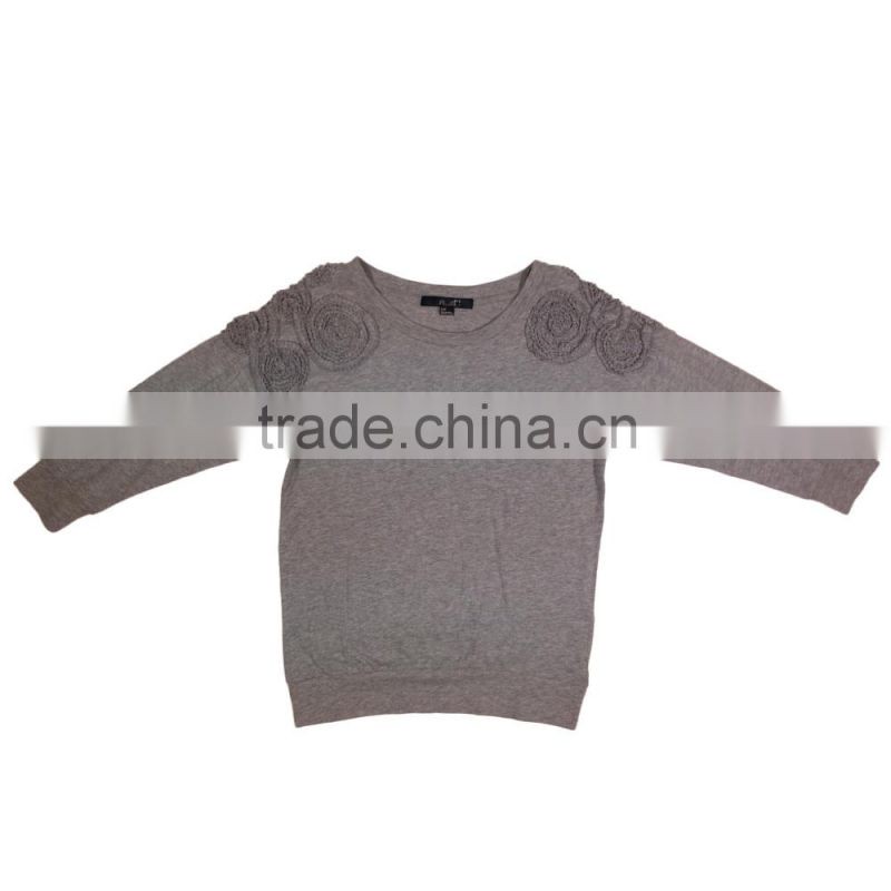 2015 Fall 3/4 Sleeves Floral Embroidery Ladies Tee