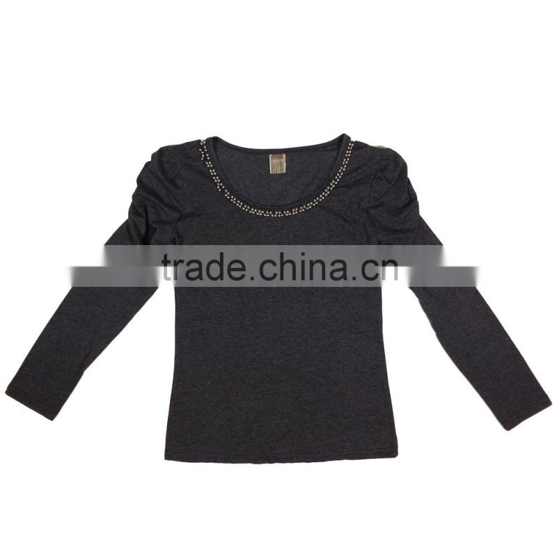 2015 Fall Long Sleeves Metallic Beading Ladies Tee