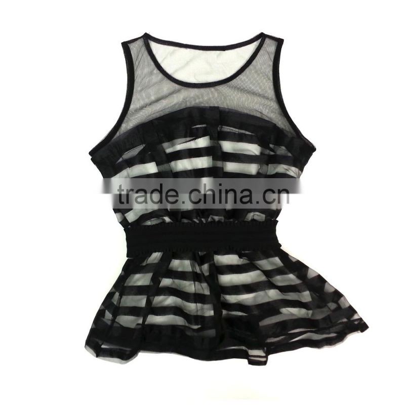 Hot Sale Sleeveless Striped MeshLadies Fashion Top
