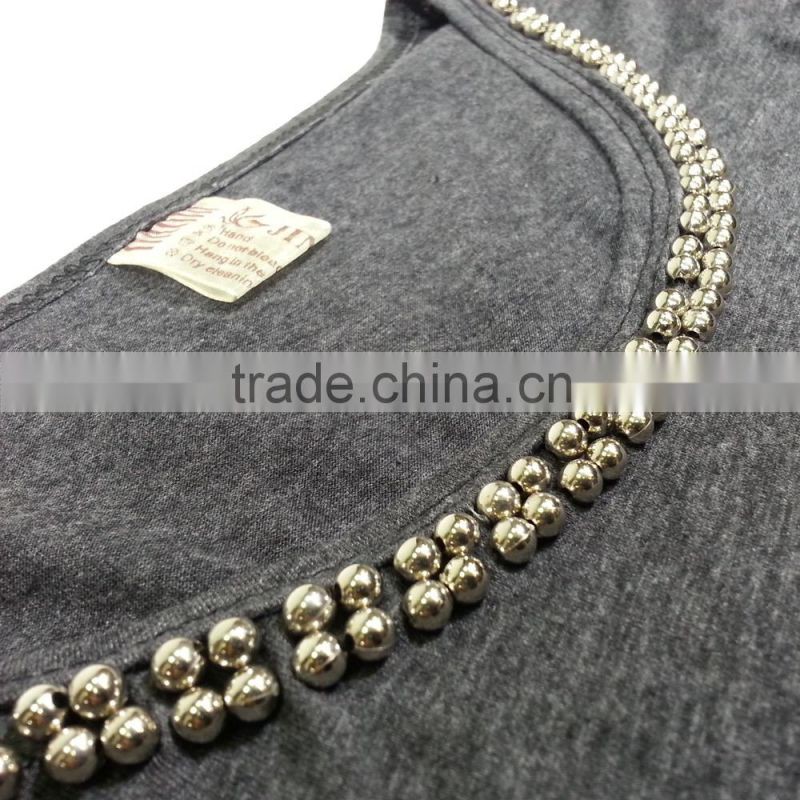 2015 Fall Long Sleeves Metallic Beading Ladies Tee