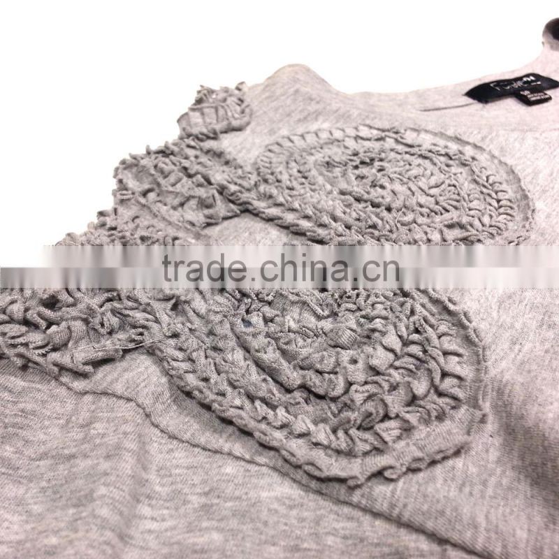 2015 Fall 3/4 Sleeves Floral Embroidery Ladies Tee