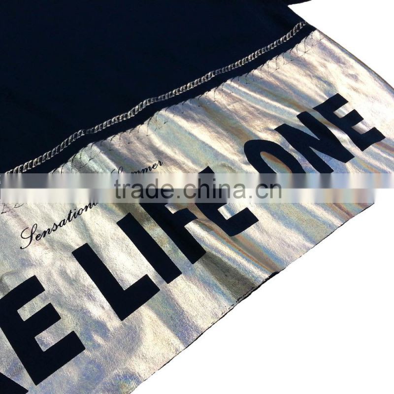 2015 Newest Short Sleeves Foil Printing Cotton Ladies Crop Top